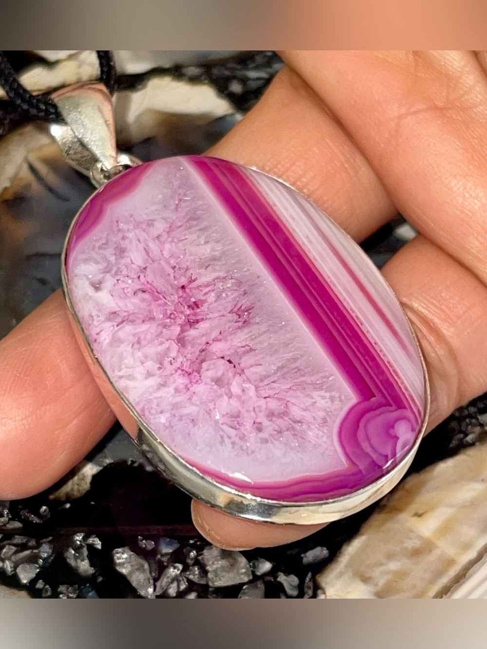 Pink Botswana Agate Pendant 2 1/2”
